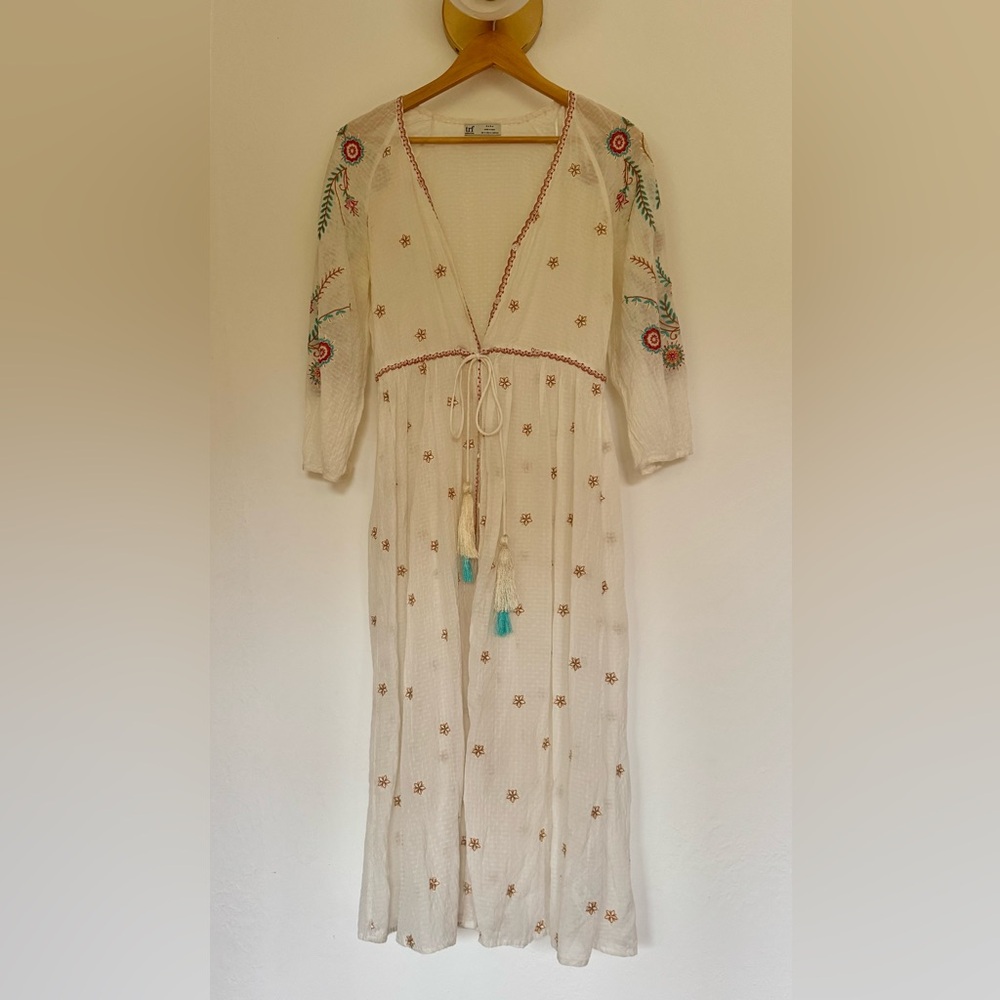 Zara - Embroidered White Boho Duster Top - Size Small